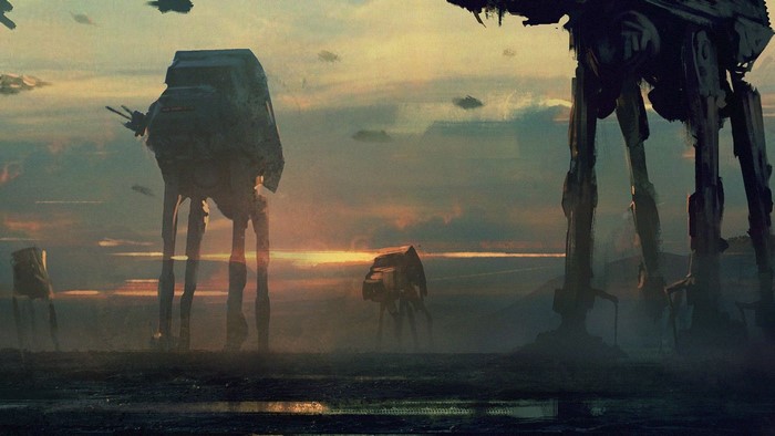 Star Wars AT-AT walkers at sunset