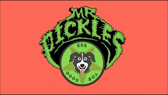 Mr. Pickles logo with dog and pentagram