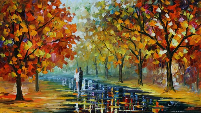 Leonid Afremov Fall Park Couple Painting