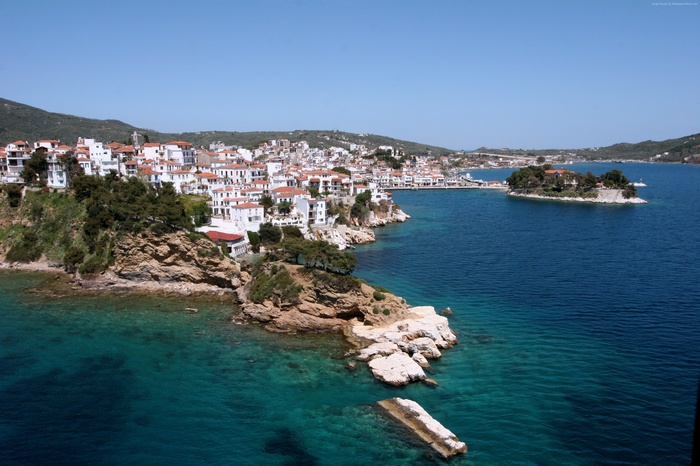 Skiathos Island Greece Coastal Town and Ocean View