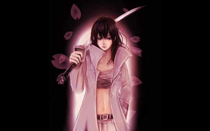 Anime girl with sword and pink aura