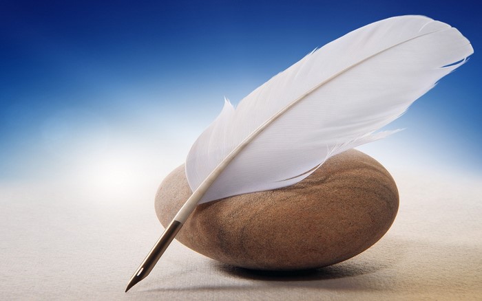 White feather quill on a stone