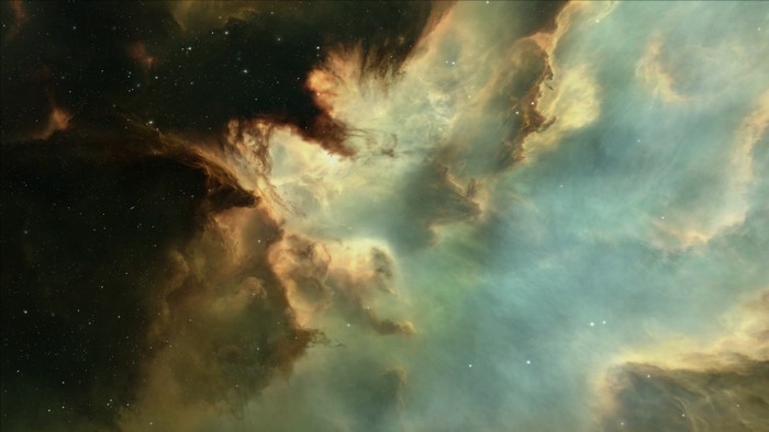 Digital art of a colorful nebula in outer space