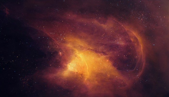 Digital art of a colorful nebula in outer space