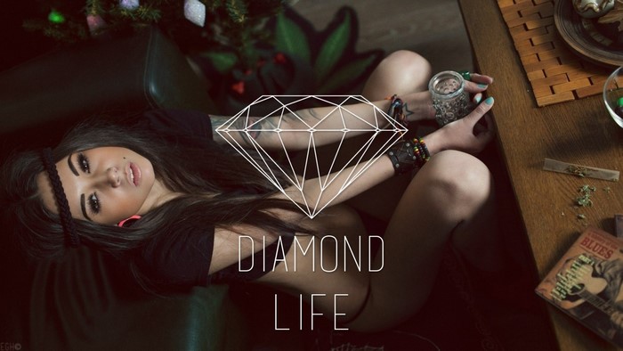Woman with diamond graphic and cannabis