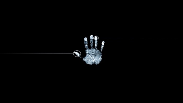 Abstract fingerprint handprint on black background