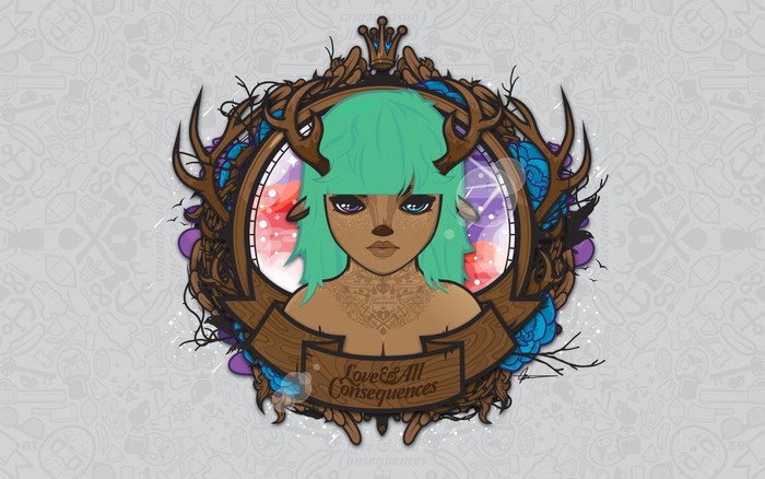 Deer-like character with antlers and tattoos