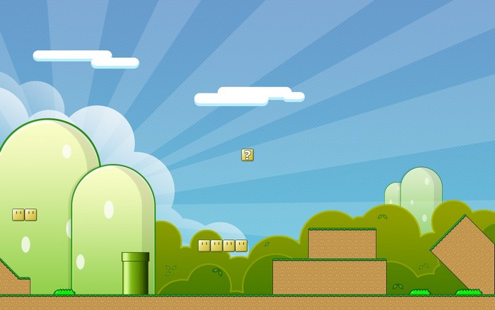 Super Mario Bros. landscape with question block