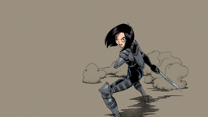 Alita: Battle Angel drawing of Gally with a knife