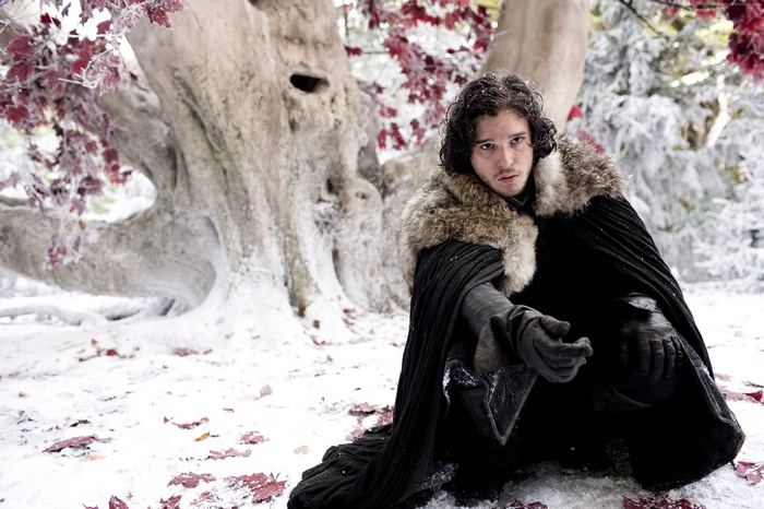 Jon Snow from Game of Thrones in a snowy forest