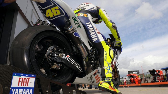 Valentino Rossi's Yamaha Motorcycle at a Race Track