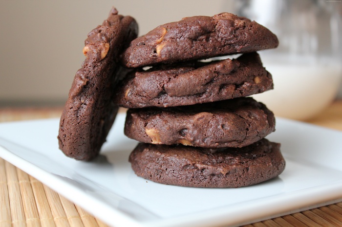 Stack of Chocolate Cookies with Almonds