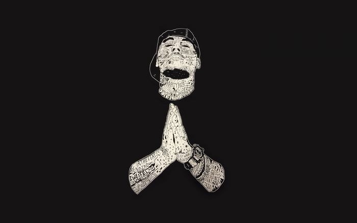 Illustration of Kool Savas' head and praying hands