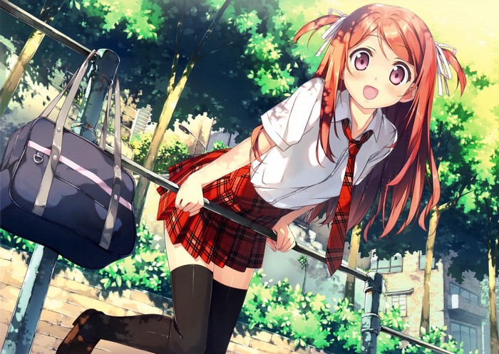 Anime girl in school uniform with bag
