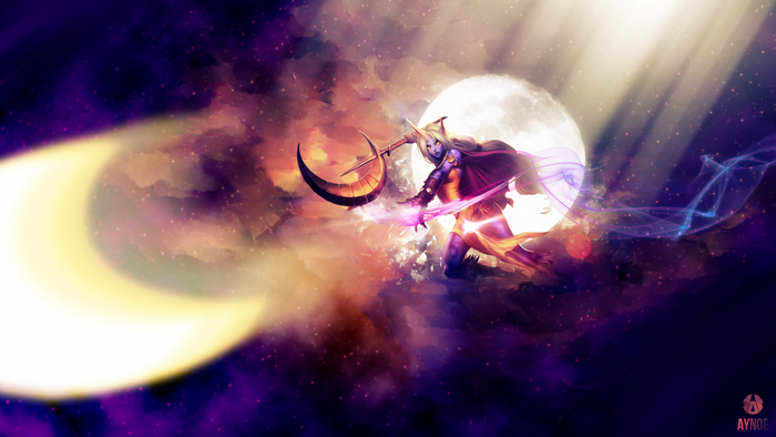 Soraka from League of Legends in space with moons