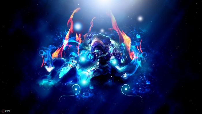 Thresh from League of Legends in space with fire and nebula effects