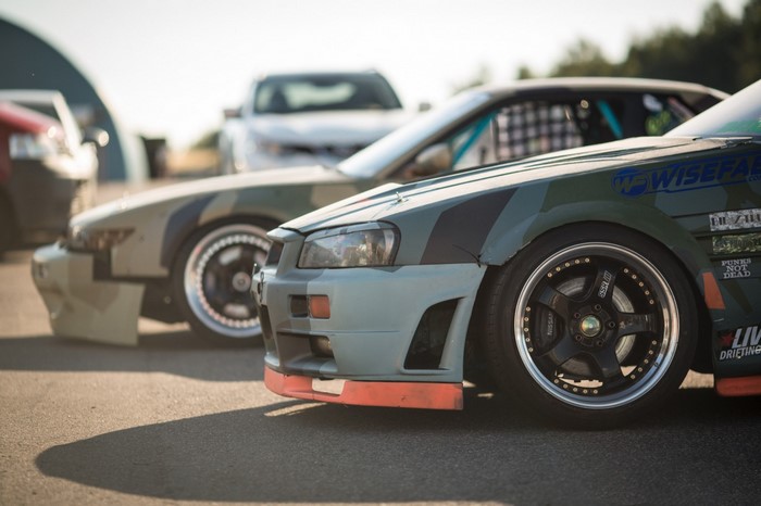 Nissan Skyline R34 and S13 drift cars