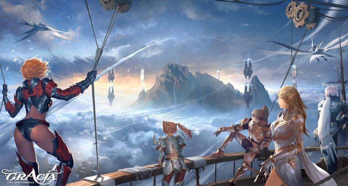 Characters on a ship in Lineage II: The 2nd Throne