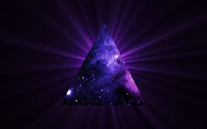 Purple triangle with galaxy and light rays