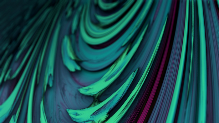 Abstract fractal art with green and purple waves