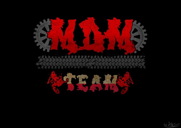 MDM TEAM logo with tire tracks and gears