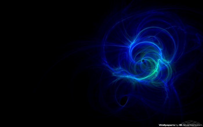 Blue and green fractal art on black background
