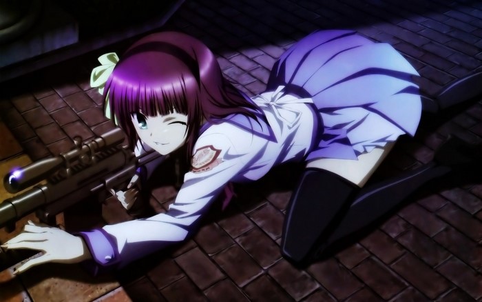 Nakamura Yuri from Angel Beats with a sniper rifle