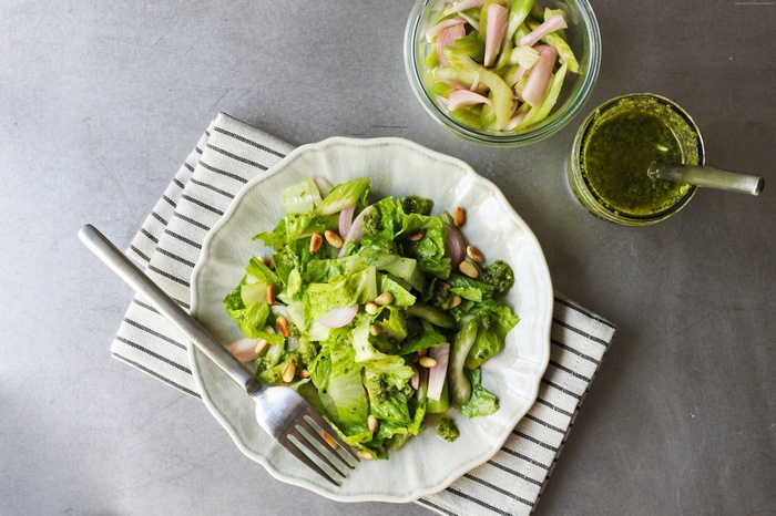 Salad with Pesto and Pine Nuts