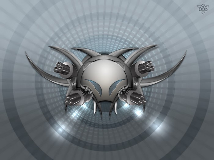 Mechanical creature with guns in a tunnel
