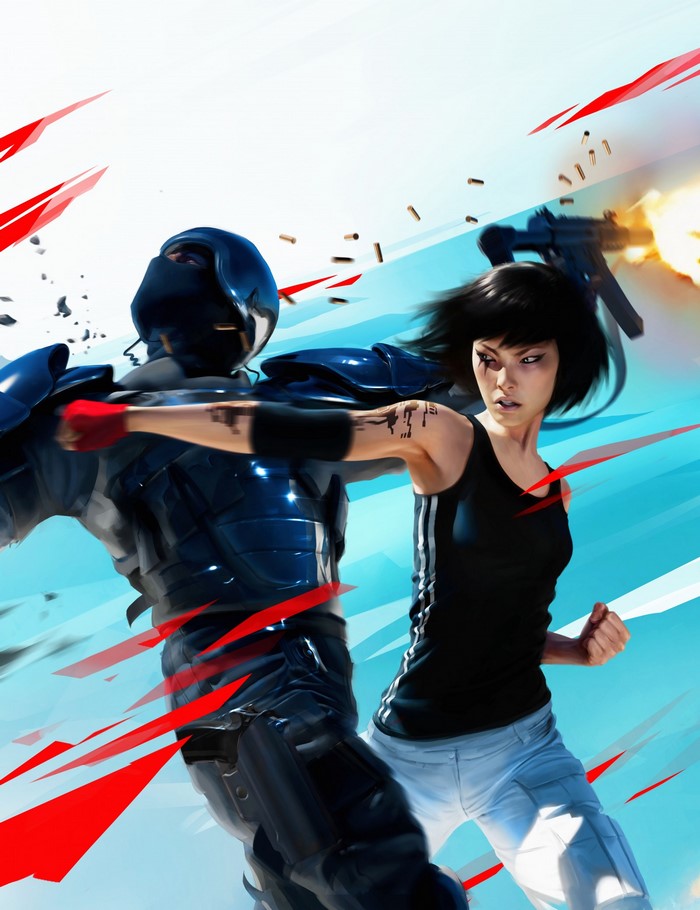 Faith Connors from Mirror's Edge fighting an armored opponent