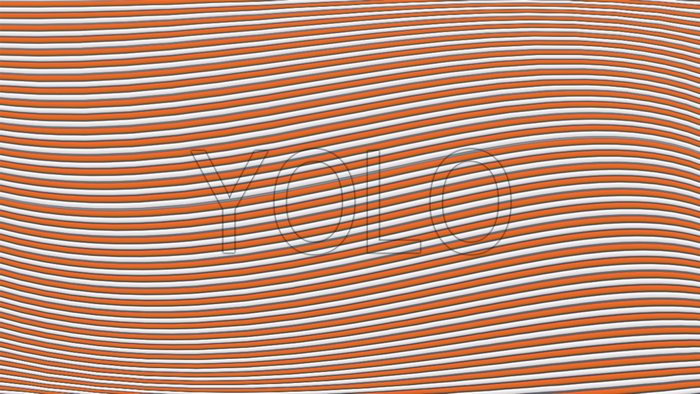 YOLO text on orange and white striped wavy pattern