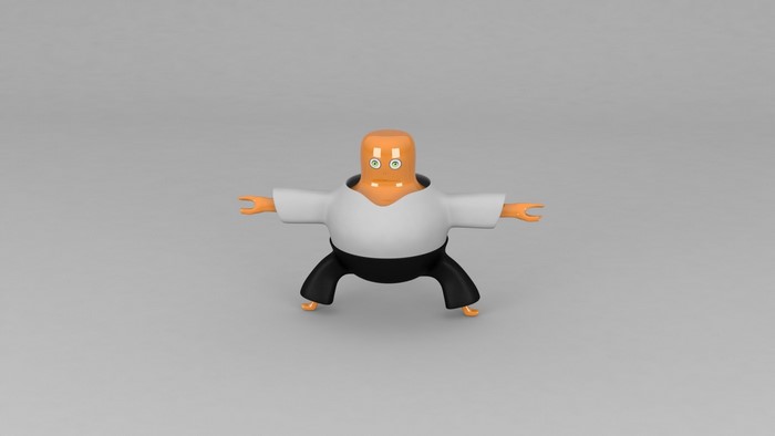 Orange cartoon character in martial arts pose