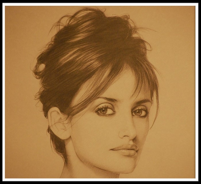 Pencil sketch portrait of Penelope Cruz