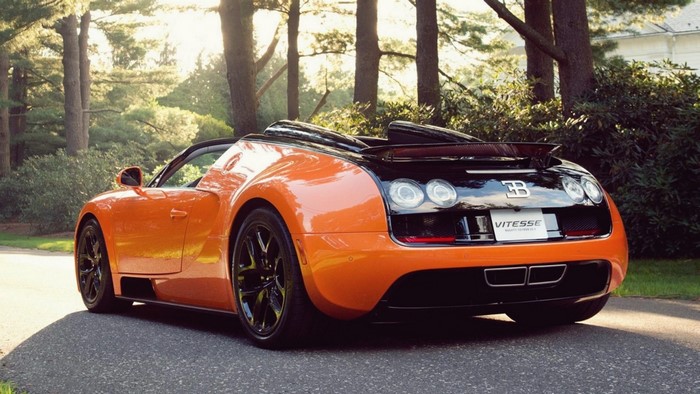 Bugatti Vitesse orange and black convertible sports car