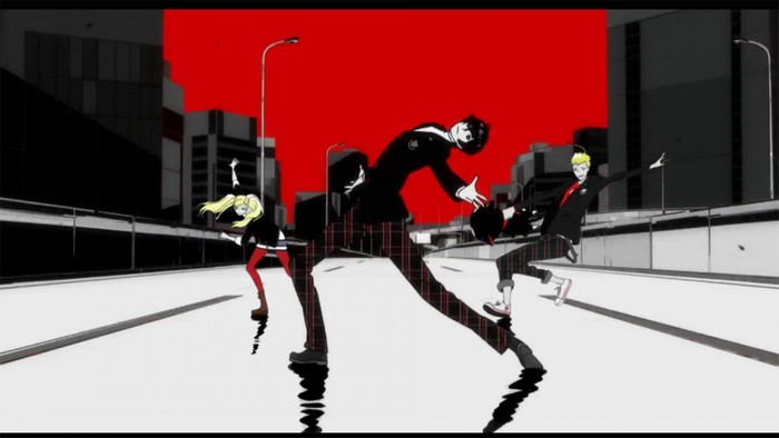 Persona 5 characters dancing on a street