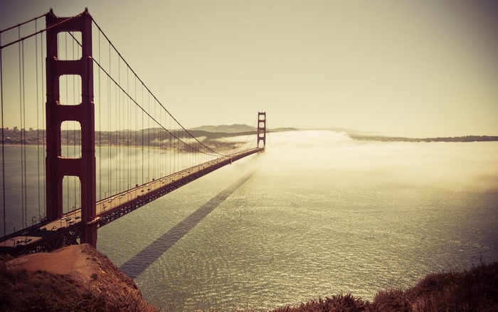 Golden Gate Bridge shrouded in fog