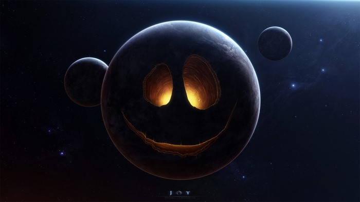 Planet with a Jack-o'-lantern face in space