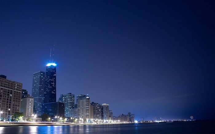 Chicago skyline at night with John Hancock Center