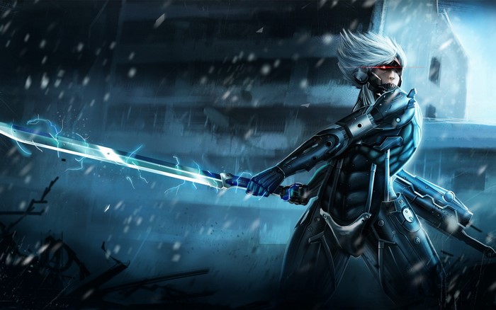 Raiden from Metal Gear Rising: Revengeance with a lightning sword