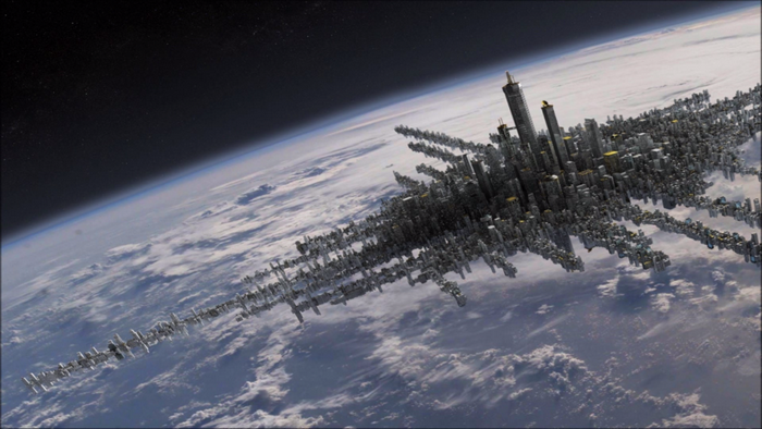 Massive space city orbiting Earth