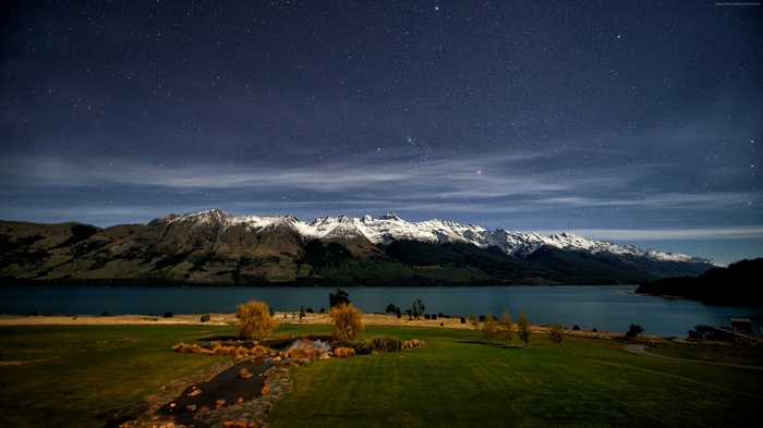 Night Sky Over Snow-Capped Mountains and Lake Wakatipu, Queenstown