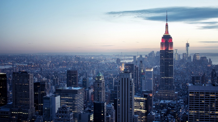 Empire State Building at twilight, New York City skyline