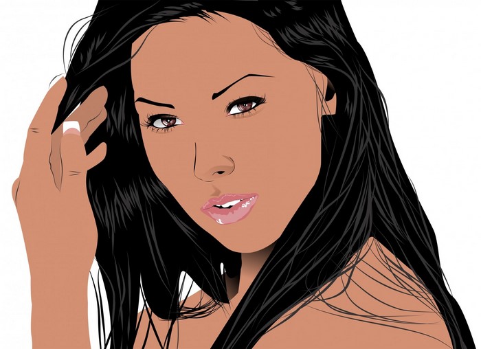 Illustration of a woman with black hair and brown eyes