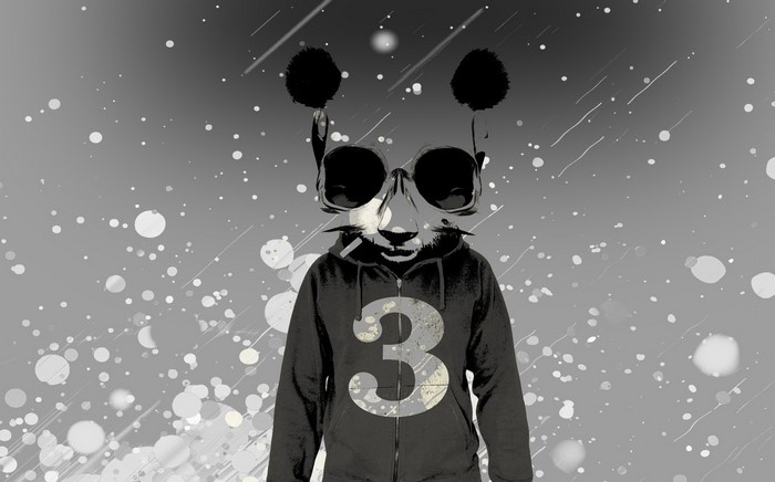 Panda wearing sunglasses and hoodie with number 3