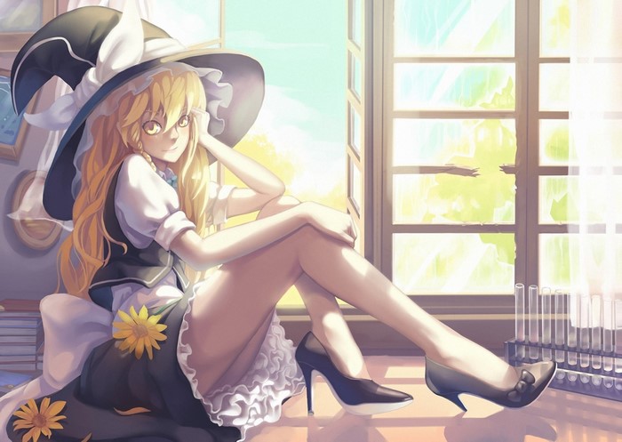 Kirisame Marisa from Touhou sitting by a window