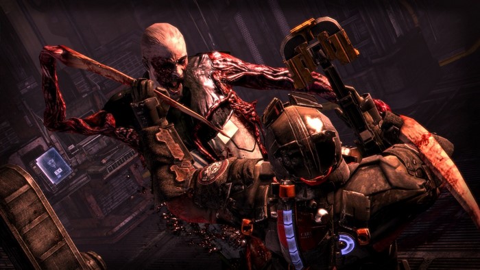 Isaac Clarke fighting a Necromorph in Dead Space