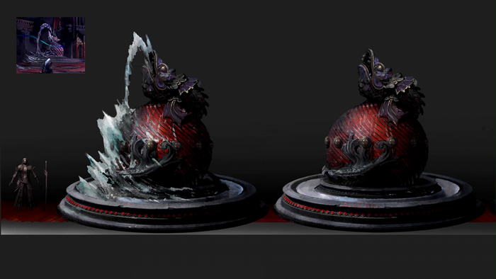 Concept art of a fountain sculpture from Castlevania: Lords of Shadow