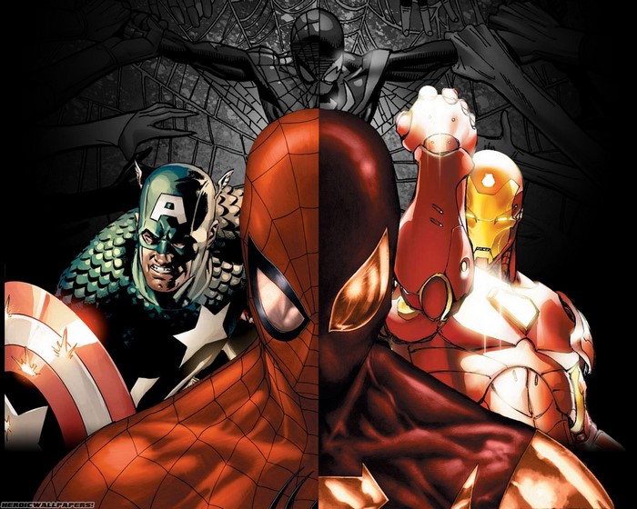 Spider-Man, Captain America, Iron Man, and Black Spider-Man from Marvel Comics