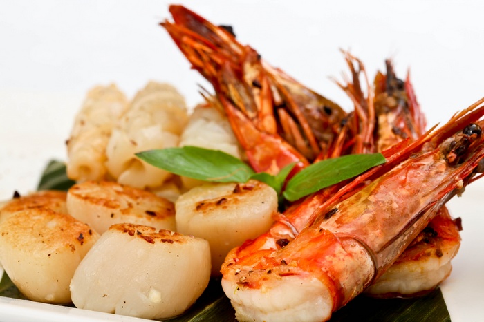 Grilled Shrimp and Scallops with Greens
