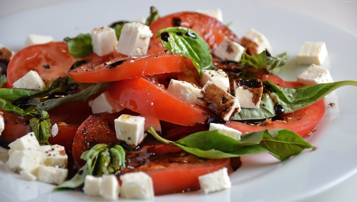 Tomato and Feta Salad with Basil and Balsamic Glaze